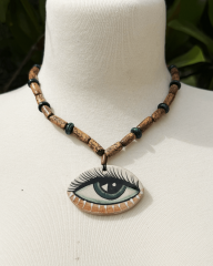 BODHI WOOD BONCUKLU SERAMİK GÖZ KOLYE